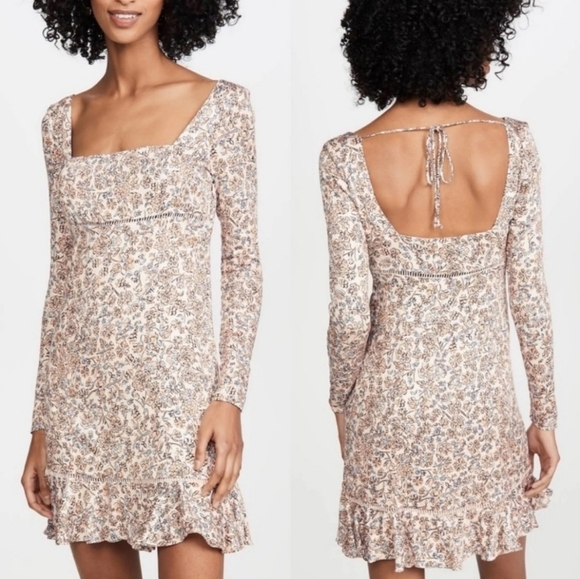 Free People Square Neck Floral Mini Dress Size 8 - Picture 5 of 8